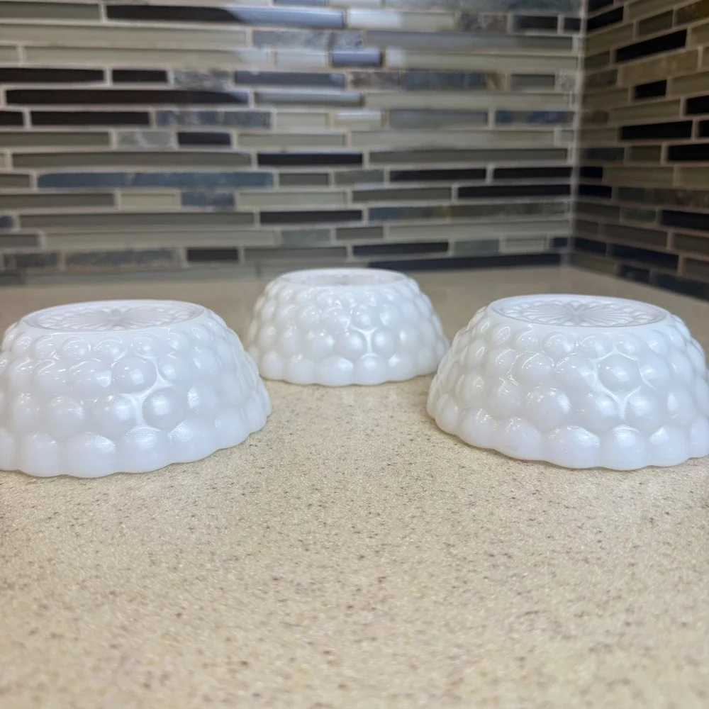 VTG 1950s Anchor Hocking White Milk Glass Hobnail Bowls 3pc Set Mid-Century 4.5